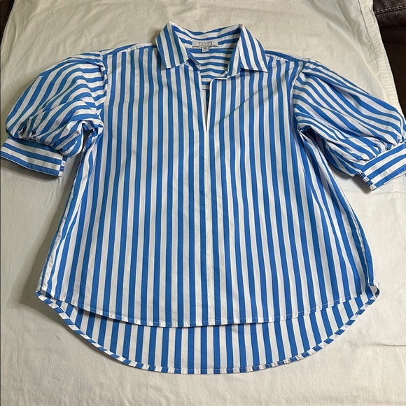 AYR The Capeside Athens Blue Striped Puff Sleeve Popover Blouse Size S - Picture 10 of 11